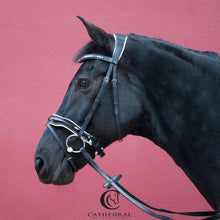 Load image into Gallery viewer, EAGLE Black Snaffle Bridle With White Padded Flash Noseband & Rainbow Crystal Browband