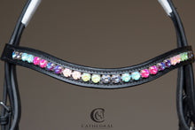 Load image into Gallery viewer, EAGLE Black Snaffle Bridle With White Padded Flash Noseband & Rainbow Crystal Browband
