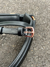 Load image into Gallery viewer, Black patent cavesson noseband with rosegold buckles