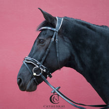 Load image into Gallery viewer, EAGLE Black Snaffle Bridle With White Padded Flash Noseband &amp; Rainbow Crystal Browband