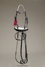 Load image into Gallery viewer, EASTON - Black snaffle bridle with white padded headpiece and crank noseband with a rainbow styled crystal browband