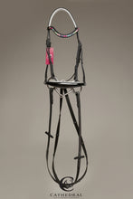 Load image into Gallery viewer, EDLINGTON - Black snaffle bridle with a white padded drop noseband and rainbow crystal styled browband