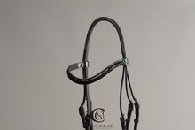 Load image into Gallery viewer, FOSTON - Black Snaffle With Patent Crocodile Drop Noseband &amp; Patent Crocodile Browband