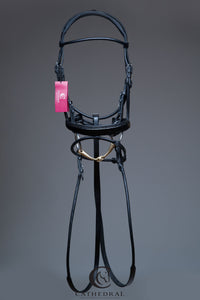 HAINTON Snaffle Bridle In Rolled Leather With Patent Crocodile Flash Noseband
