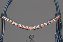 Load image into Gallery viewer, INGHAM Snaffle Bridle With Rose Gold Piping, Flash Noseband And Rose Gold Crystal Browbandi