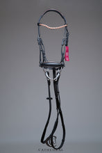 Load image into Gallery viewer, IRBY Black Snaffle Bridle With Rose Gold Piping, Drop Noseband &amp; Rose Gold Crystal Browband