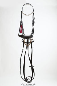 LANGRICK Snaffle Bridle With White Padded Headpiece, Flash Noseband & Clear Crystal Browband