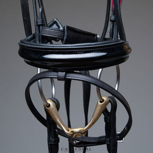 LINCOLN Snaffle Bridle With Patent Flash Noseband And Clear Crystal Browband