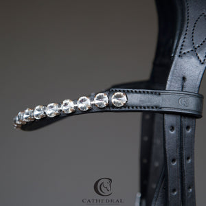 LOUTH Snaffle Bridle With Crocodile Patent Drop Noseband & Clear crystal Crystal Browband