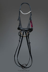 LUDFORD Snaffle Bridle With Crocodile Patent Flash Noseband & Crystal Browband