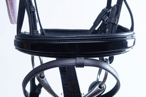 RIBY Snaffle Bridle With Patent Flash Noseband & Plain Browband