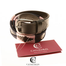 Load image into Gallery viewer, SPILSBY Polo Styled Belt In Navy &amp; Pink On Black Leather With Silver Hardware