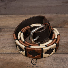 Load image into Gallery viewer, STICKNEY Polo Styled Belt In Light &amp; Dark Brown On Brown Leather With Silver Hardware