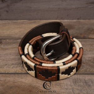 STICKNEY Polo Styled Belt In Light & Dark Brown On Brown Leather With Silver Hardware