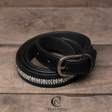 Load image into Gallery viewer, TEALBY - Classy black leather belt with plain silver crystalsb