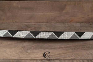 THORPE - Black leather belt with white, silver and grey encrusted crystals in a triangular pattern