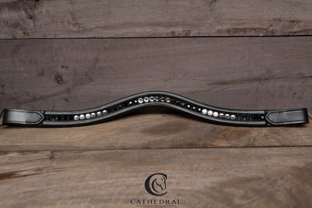 WALESBY Black Ombre Crystal Browband With Leather Padded Surround In Natural Curve