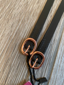 Black Leather Spur Strap With Bling/Rosegold or Silver Buckle