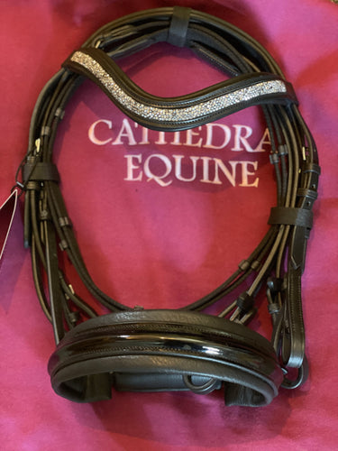 Market Rasen - Cavesson bridle in black or brown with Rock Crystal encrusted browband and patent leather padded noseband
