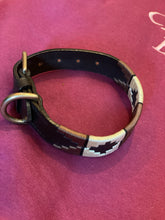 Load image into Gallery viewer, Dog Collar polo style light and dark brown on brown leather with gold fittings