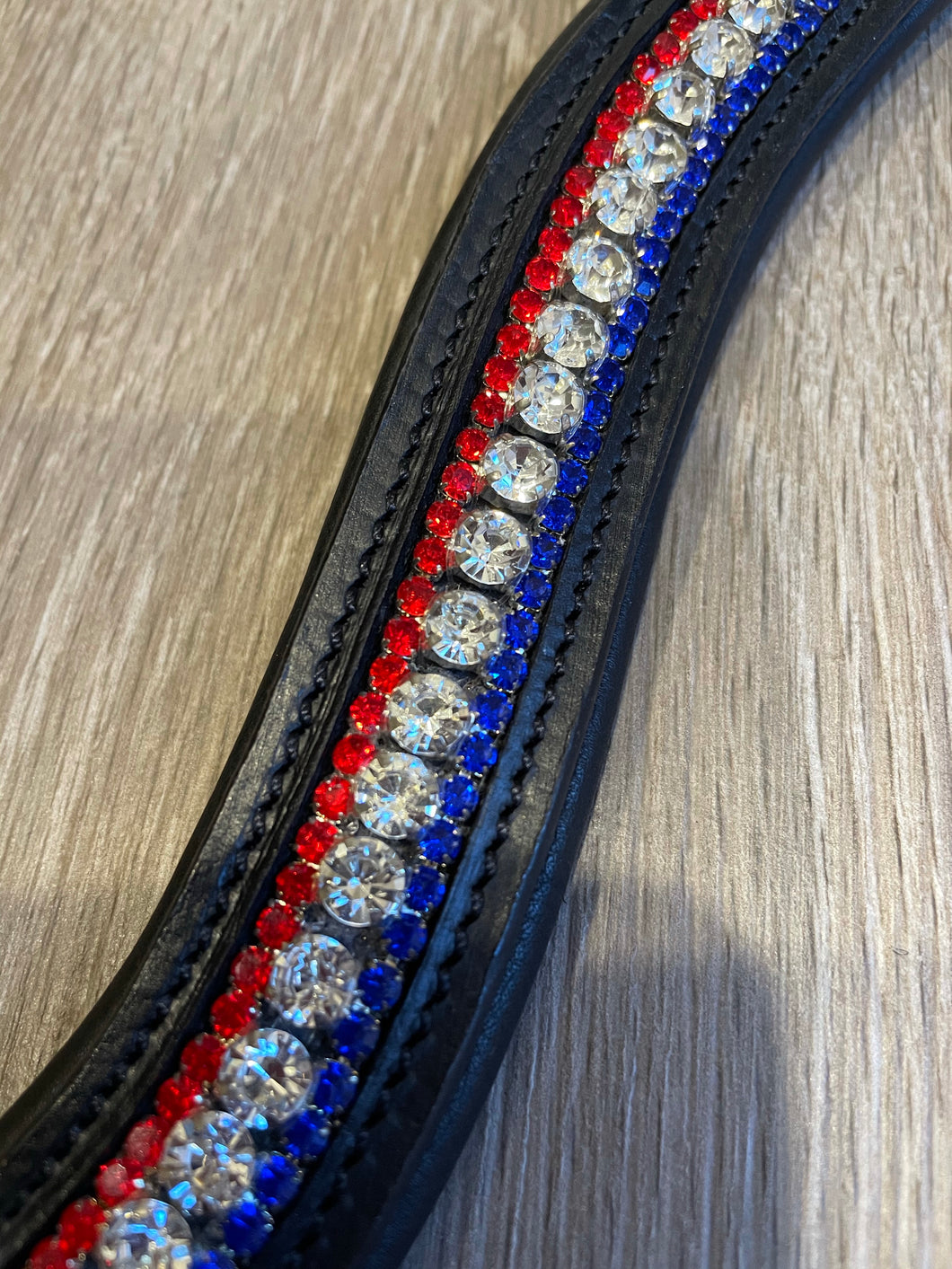 WESTBY - red, white and blue crystal browband on black leather