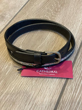 Load image into Gallery viewer, TEALBY - Classy black leather belt with plain silver crystalsb