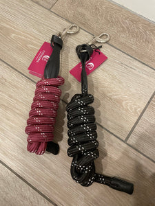 Leather and woven strong leadrope - black and maroon