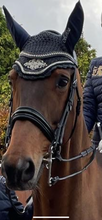 Load image into Gallery viewer, TALLINGTON - prestige super soft double bridle with sensitive headpiece in rolled leather with black patent noseband