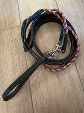 Load image into Gallery viewer, DRAW REINS - Cathedral draw reins in black and brown with maroon rope