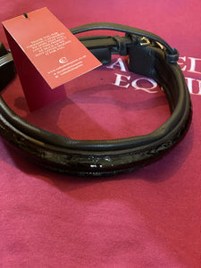 Cavesson noseband - black padded with black crocodile patent leather