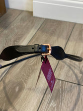 Load image into Gallery viewer, Black rolled leather neck strap with rosegold fitting in