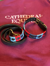 Load image into Gallery viewer, Dog lead - polo styled dog lead in Navy, light blue and red stitching