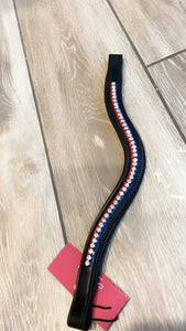 WESTBY - red, white and blue crystal browband on black leather