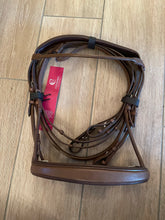 Load image into Gallery viewer, LUSBY brown cavesson snaffle bridle with plain browband and leather continental reins